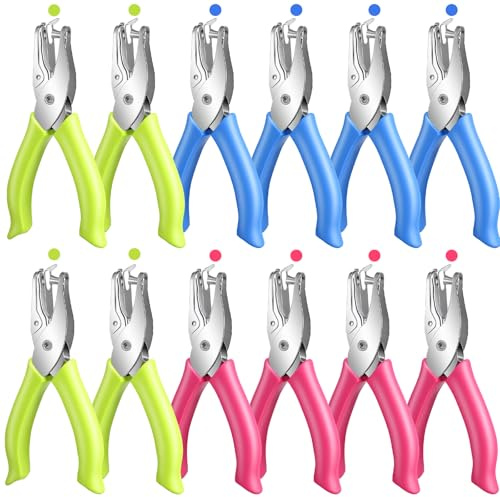 Qianyu 12 Pack Single Hole Puncher, 1/4 Inch Hole Circle Single Shape Punchers Small Handheld Holes Punch with 5-10 Sheet Capacity for Labels Greeting Cards Scrapbook Notebook Invitation Craft Home
