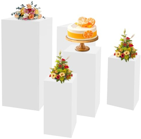 BUKGOCUMN 5Pcs Metal Square White Pedestal Stands, 5 Pack Flower Display Rack Dessert Table Cube Party Decoration Pillars for Wedding Ceremony Birthday Art Show 18''+20''+24''+30''+35''