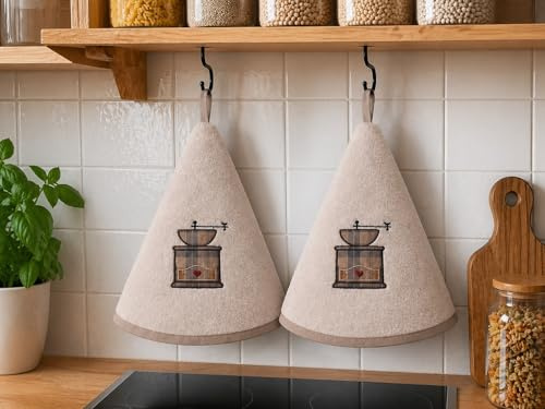 Corredocasa Set 2 Strofinacci Cucina Spugna 70cm, 100% Made in Italy - Canovacci da Cucina di Alta qualità e Massima Asciugatura con Comodo Appendino - Set di Stracci Rotondi (Panna Macina)