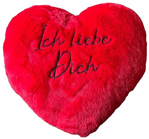 Cepewa Plüschherz Herzkissen 'Ich Liebe Dich' mit Schlaufe | 40cm Polyester rot | Geschenk für Valentinstag Kuschelkissen in Herzform (40)