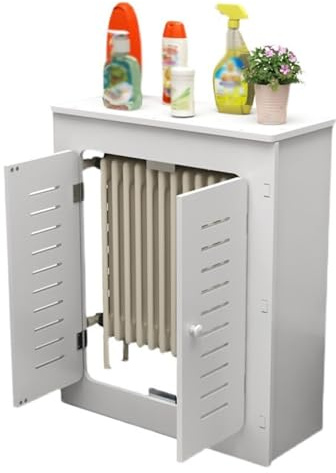 Armadietto riscaldante con persiane Resistente battiscopa Riscaldatore Copertura for radiatore Organizzatore di stoccaggio a 2 porte Bordo balcone, soggiorno(70x70x15cm/27.56x27.56x5.91in)