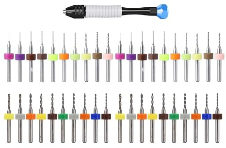 Handborrsats 40 stycken PCB borrbits, 0,1 mm till 1,0 mm, 1,1 mm till 2,0 mm volframstål mikro spiralborr, handborr, pyssel för gör-det-själv borrning, träsmycken plast, gravyr, harts, borrverktyg