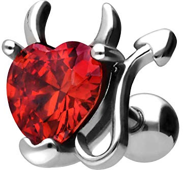 PIERCINGLINE Ohrpiercing Chirurgenstahl Teufelsherz Piercing Ohrstecker Helix rot