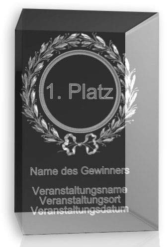 VIP-LASER 3D Glaskristall Lorbeerkranz Glas Pokal 1. Platz mit Deinem Wunschtext - für Immer in Glas graviert! Der persönliche Pokal/Trophäe für jeden Veranstalter oder zum Angeben!
