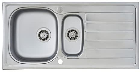 Respekta Dallas Edelstahl Spülbecken / 1,5 Becken Einbauspüle in 100 x 50 cm / Edelstahlspüle geeignet für Unterschränke ab 60 cm Breite