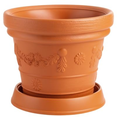 Blumentopf Pflanztopf Massiv Blumenkübel Terrakotta Mocca Kunststoff Classic Massiver konisch Untersetzer 5 Größen von rg-vertrieb für Innenräume und Gärten