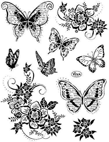 Viva Decor Clear-Stamps (Blumen & Schmetterlinge II) Silikon Stempel - Prägung Stempel - DIY Dekoration stanzen - Stempel Silikon - DIY Stamp - Stempel Prägung - Made in Germany