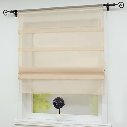 Joyswahl Scheibengardine Voile Bistrogardinen mit Tunnelzug Oonagh Bändchenrollo BxH 80x140cm Sand 1er Pack