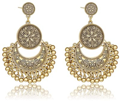 AILUOR Bohème Ethnischer Kronleuchter Quaste Hoop Ohrringe, Vintage Style Fransen Blumen Quasten baumeln Ohrringe für Frauen Lotus Mexiko Zigeuner Tropfen baumeln Ohrring für Frauen Schmuck (Bronze)