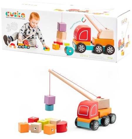 Cubika 13982 - Camion Gru in Legno, Gioco per bambini di costruzione. Più 3 anni