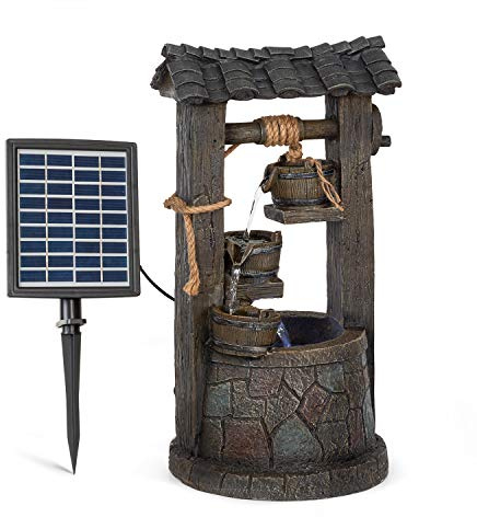 Blumfeldt Speyer - Fontaine de Jardin d'eau Solaire, 2,8 Watts, Autonomie 5h, Panneau Solaire 17,5 x 14 cm, Extérieur-intérieur, Forme de puit, Zen, 4 Cascades, Eclairage LED, Fonte