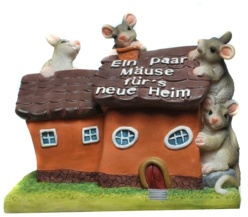 Spardose „EIN Paar Mäuse fürs Neue Heim“ – Haus mit Mäusen, Geldgeschenk & Deko zum Hausbau/Einzug, ca. 14,5 x 13 cm Einweihungsgeschenk