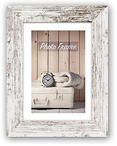 Moderner Echtholz Bilderrahmen für 30x40 cm / Din A3 Bilder - Shabby Chic Passepartout Fotohalter mit Holz-Rahmen in creme-weiß braun - Vintage Fotorahmen als Wohnzimmer Treppenaufgang Wanddeko