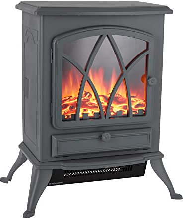 Warmlite WL46018G Stirling Portable Electric Fire Stove Heater with Realistic LED Flame Effect, Adjustable Thermostat, Overheat Protection, 2000W, Grey