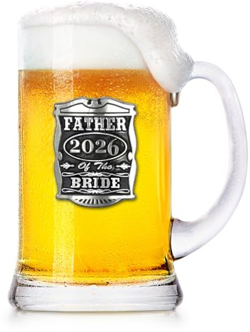 English Pewter Company 1pt Father of The Bride Glass Tankard Beer Mug Personalised with Your Year – Perfect Wedding Party Gifts for Your Groomsmen – Gift Box [WD035]