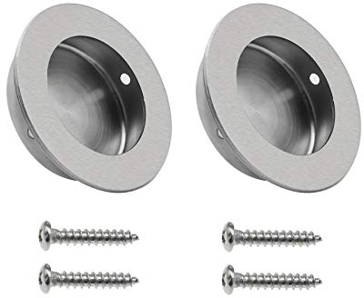 Create idea 2Pcs Round Recessed Handles Brushed 304 Stainless Steel Circular Flush Pull Hidden Cabinet Sliding Door Knobs with Screws 50x40x12mm