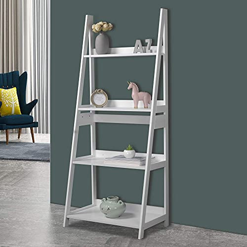 URBNLIVING Modena 4 Tier Wooden Ladder Storage Rack Display Stand Shelving Unit Bedroom (White)