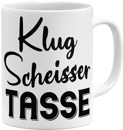 OM3® witzige Klugscheisser Kaffee-Tasse für alle Besserwisser - Spruchtasse aus Keramik - Keramik Becher - 11oz 325ml - Beidseitig Bedruckt - Weiss