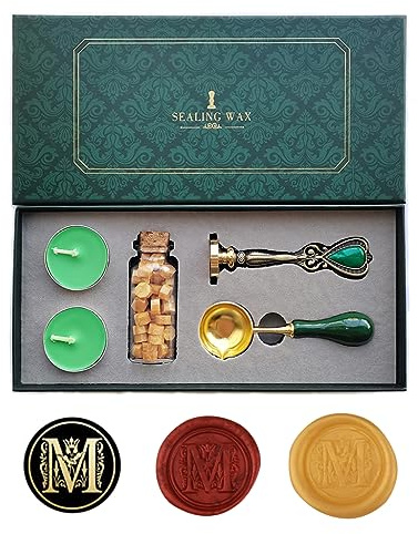 Fancy Letters M Wax Seal Stamp Set, AMTOL European style Wax Seal Stamp Kit Gift Box Set, Vintage Personalized Sealing Stamp for Letter Cards Invitations(M)