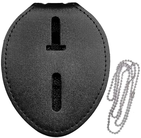 Birdtab Polizei-Ausweishalter, Rindsleder, universeller Ausweishalter mit Gürtelclip, Metallclip und Kette, für Strafverfolgungsbeamte, Geschenke (schwarz)