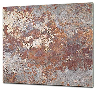 ORIGINALE tagliere in VETRO temperato – Copri-piano cottura a induzione –Tagliere pezzo UNICO (60x52 cm) o DUE pezzi (30x52 cm ognuno); D24 Serie texture arrugginite