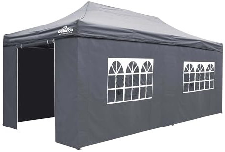 Dellonda Premium 3x6m Pop-Up Gazebo & Side Walls, PVC Coated, Water Resistant Fabric with Carry Bag, Rope, Stakes & Weight Bags - Grey Canopy - DG175