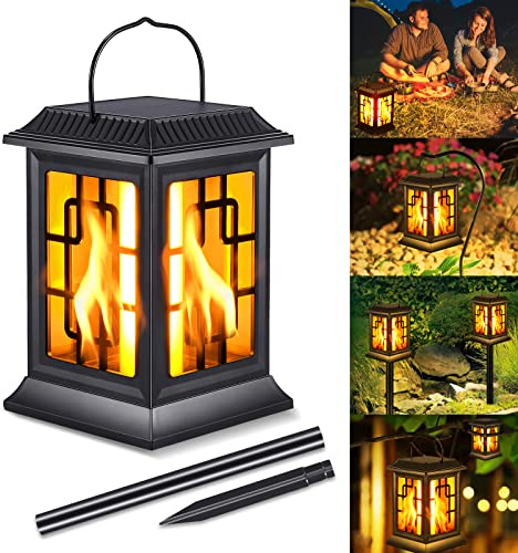 Viitech Solarleuchten Garten Außen, IP65 Wasserdicht Solar Flammenlicht mit Realistischer Flammen Lichteffekt, Solarlampen für außen mit Automatische EIN/Aus und 2 Lichtmodi (1, Flammenlampe)