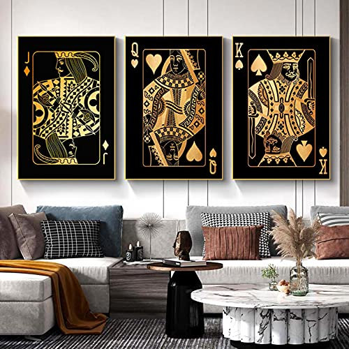 Leinwanddrucke Schwarz Golden Spielkarten Vintage Poster Und Drucke Wandkunst Für Wohnzimmer Retro Wohnkultur Abstrakt19.6x 29.5(50x75cm)x3 Kein Rahmen