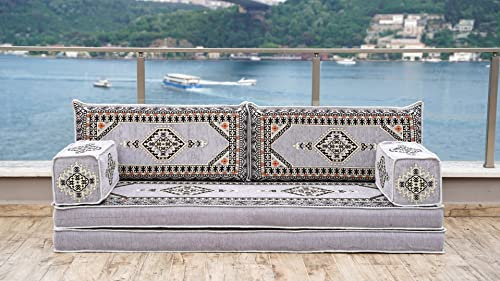 Graues arabisches Sofa-Set, Terrassen-Palettensofa, Sektionalsofas, arabische Majlis, türkischer Teppich, Couchbezüge, Schlafsofa, Hocker, handgefertigte Wohnzimmermöbel
