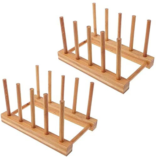 YWSHF 2 PCS Bamboo Wooden Dish Rack Dishes Drainboard Drying Drainer Storage Holder Stand Kitchen Cabinet Organizer for Dish/Plate/Bowl/Cup/Pot Lid/Book