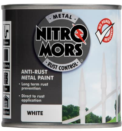 Nitromors Smooth Metal Paint for Metal Doors Garden Furniture Gates Railings UV Resistant No Primer Needed Rust Protection, White 250 ml