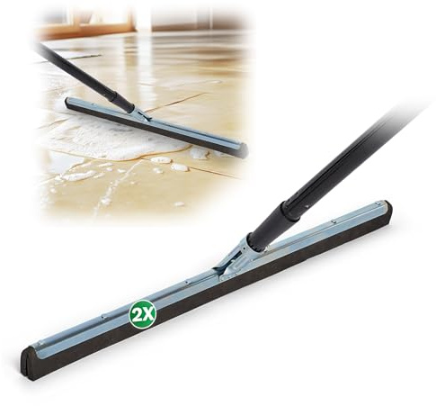 Novaliv 2X Wasserabzieher 60cm Boden mit Stiel Wasserschieber Dusche Bodenabzieher Gummiabzieher Auto Fenster Pool Badabzieher Dusche Edelstahl XXL breit Fliesen Wasserabzieher Terasse Boden