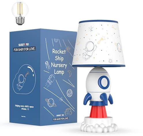 SUREYOND Rocket Lamp, Kids Space Decor with E26 Blub & Shade, White