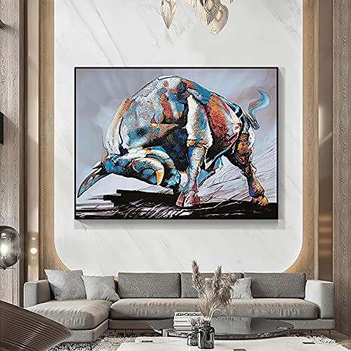 Wanddeko Wohnzimmer Spanischer Stierkampf LeinWandbild bunte Stier Bilder Poster und Kunstdruckee abstrakte Tierwandbilder für Wohnzimmer Heimdekoration 50x70cm Ohne Rahmen