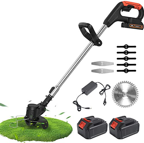Désherbeur électrique sans Fil, désherbant à Piles avec 2 Piles et 3 Types de Lames, débroussailleuse légère, Puissant Coupe-Herbe à Cordes, Outil de pelouse pour Cour, Jardin
