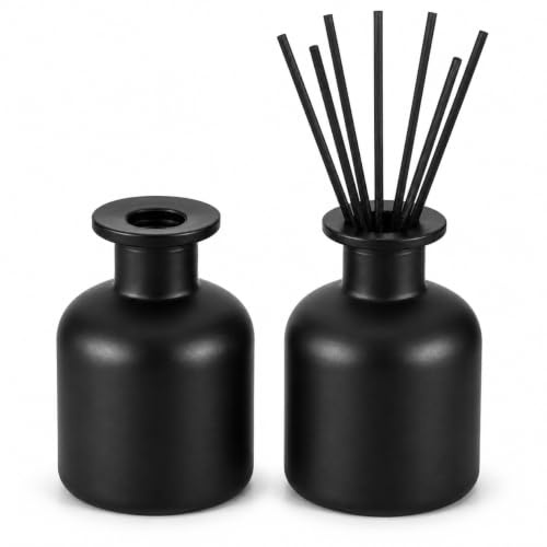 Warmhm 2 Stück Glasdiffusorflaschen-Set Zylindrische Fragrance Diffuser 150ml Duftdiffusor Kleine Glasvase Vasen Für Schwarze Vasen Leere Diffusorgläser Glasflasche Parfümflaschen Leere Flasche