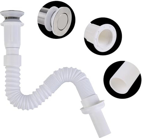 ICEBLUEOR Flexible Waste Pipe Connector Kit - 1 1/4 Inch Universal Plumbing Trap for Bath, Wash Basin, Kitchen Sink - Plastic Drain Pipe