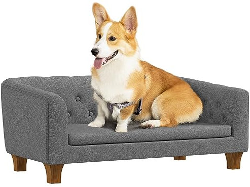 PawHut Divano per cani e gatti, divano rialzato per cani di piccole e medie dimensioni, con cuscino morbido rimovibile, installazione semplice, 96 x 60 x 42 cm, grigio