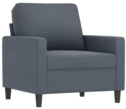 vidaXL Fauteuil, Siège avec Accoudoirs et Dossier Rembourrés, Canapé avec Coussin, Meuble de Salle de Séjour, Moderne, Gris Foncé Velours