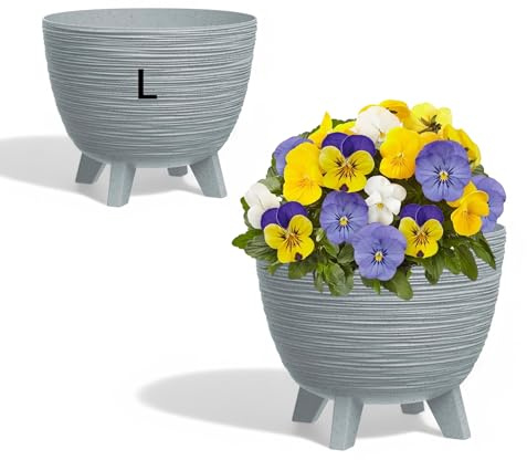 Blomkruka med fötter av plastskål rund örtkruka 3D-spår (grå, L-40 cm)