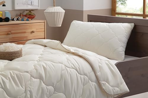 Yatas Bedding Superwashed - Piumone in lana, 95 x 145 cm,%100 cm, coperta in cotone imbottito con lana speciale lavabile con un woolmark, 95 x 145 cm, durevole, 250 g/m², colore: Bianco