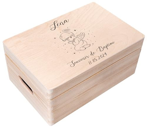Creative Deco Boite Cadeau Personnalisé Bapteme pour Garçon et Fille | Boîte à Souvenirs en Bois | Personnalisés - Bougie et Prière de l'ange | Personnalisable Idée Coffret Décoration