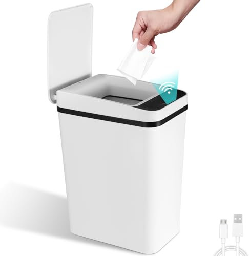 12L Motion Sensor Trash Can, Automatic Rubbish Bin with Smart Sensor, Intelligent Touchless Trash Can Smart Bin, Waterproof ABS Plastic Bin with Lid for Bedroom Bathroom Toilet Kitchen Office