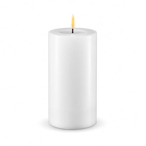 ReWu LED Kerze Deluxe Homeart, Weiß, 7,5 x 15 cm | Indoor LED-Kerze, Realistische Flamme, Echtwachsspiegel, Warmweißes Licht