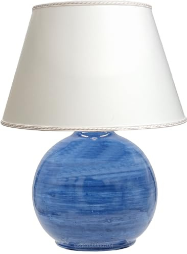 sicilia bedda - LUME IN CERAMICA DI CALTAGIRONE - Completo di Paralume - Elegante e Raffinato complemento d'arredo (Sfera Blu Ceruleo D16)