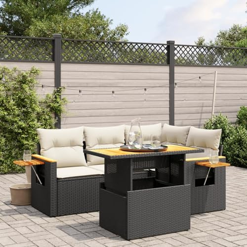 Festnight Polyrattan Lounge mit Tisch Verstellbare, Gartenmöbel Set, Balkonlounge Rattan, Balkon Sofa, Balkon Möbel inkl. Sitzkissen, Gartenlounge Outdoor, für Garten, Balkon 5-tlg-Type-78