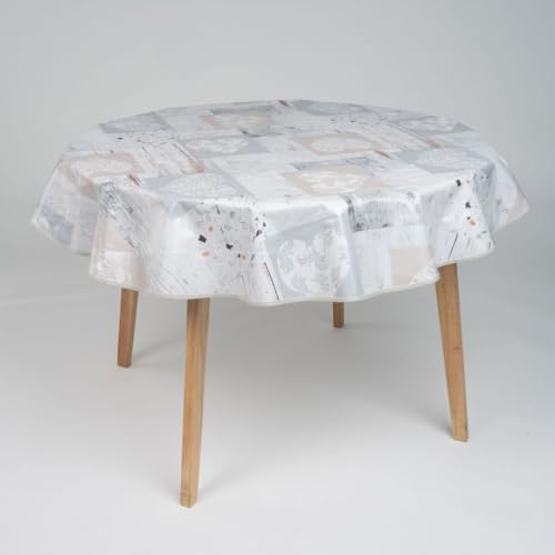 laro 140cm runde Wachstuch Tischdecke abwaschbar Wachstuchtischdecke mit Saum-Eingefasst-Paspelband, Muster:Naturherzen Beige, Größe: Rund 140cm
