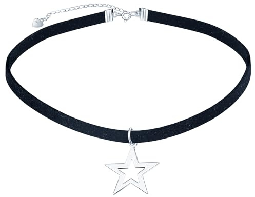 CPSLOVE Damen Stern Halskette Anhänger 925 Silber Halsreife für Mädchen Elegante Choker Stern Ketten mit Schwarzes Samt-Seil