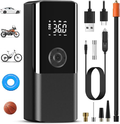 HOVVIDA Compressore Aria Portatile, Compressore Portatile, Compressore Portatile Moto, 150 PSI (10,3 Bar) 5V, Inflazione Rapida, Spegnimento Automatico, LED, per Auto, Moto, Bicicletta, Palla