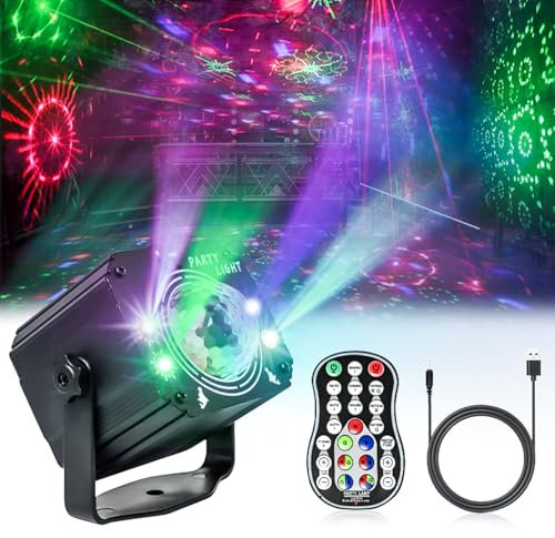 Lunriwis Luci Discoteca con Telecomando, Luci da Discoteca Acustiche Stroboscopiche a LED, Luci da Festa con cavo USB da 2M per Feste di Compleanno, Halloween, Natale